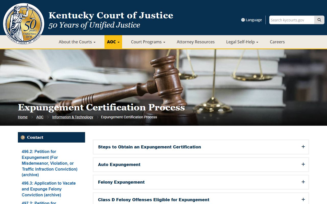 Taylor County court records AOC expungement certification page