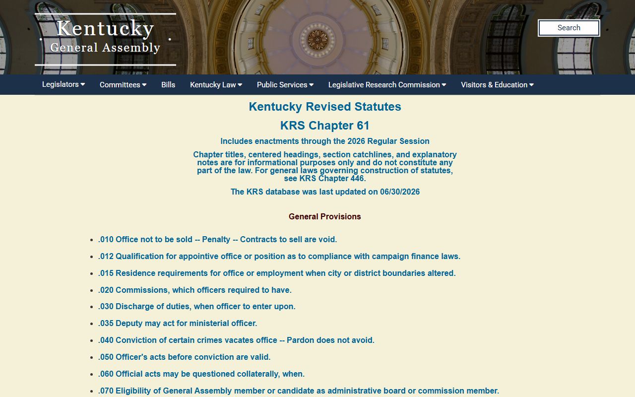 Taylor County court records Kentucky Revised Statutes Chapter 61 index