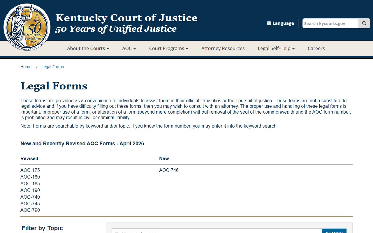 Taylor County court records Kentucky Court of Justice legal forms page