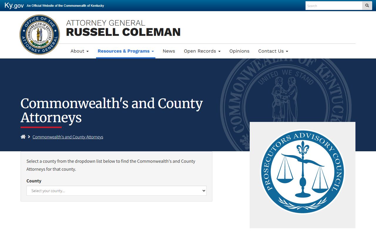 Taylor County criminal court records Kentucky Attorney General county attorneys directory