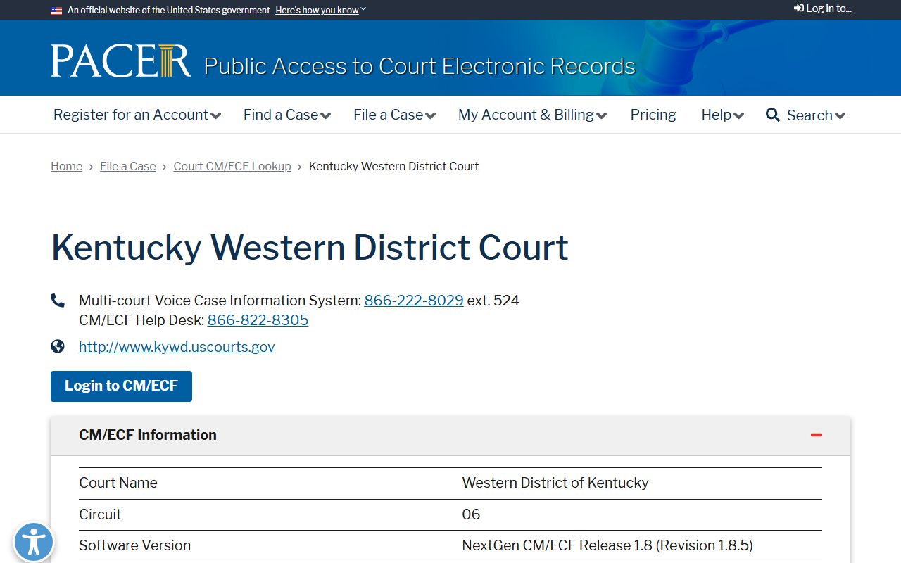 Taylor County Circuit Court federal PACER lookup for Western District Kentucky