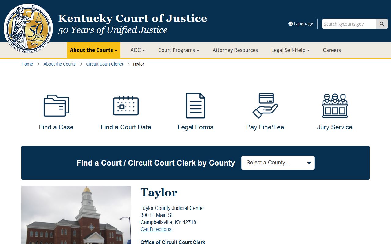 Taylor County court records Judicial Center and Circuit Court Clerk page