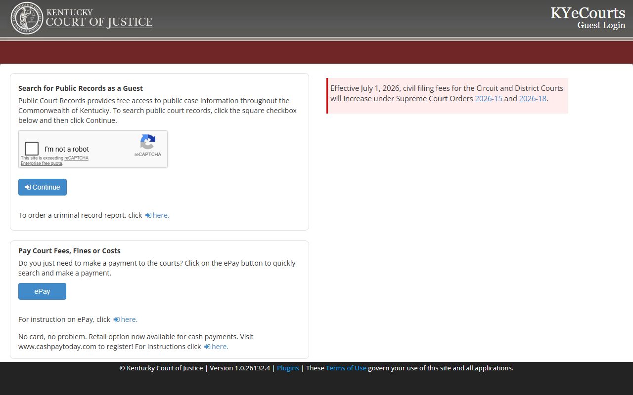 Taylor County court records KYeCourts public records guest login