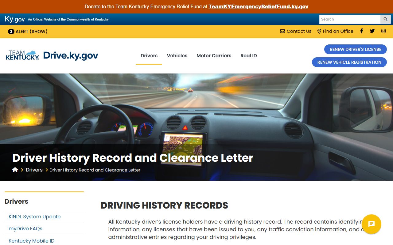 Taylor County traffic court records Kentucky driver history record instructions