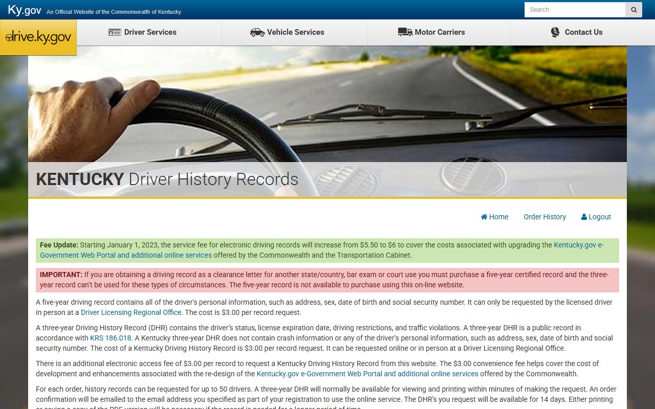 Taylor County traffic court records Kentucky online driving history portal