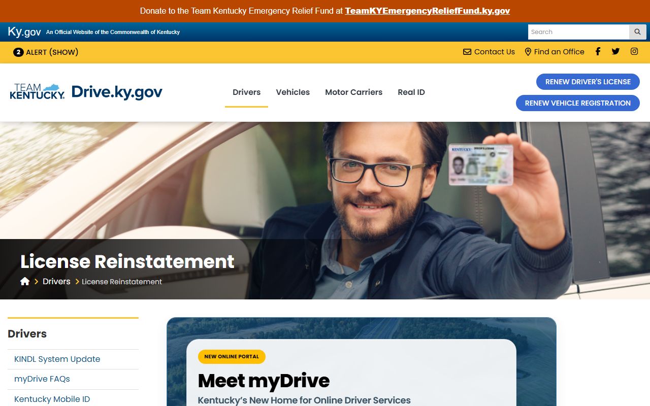 Taylor County traffic court records Kentucky license reinstatement page